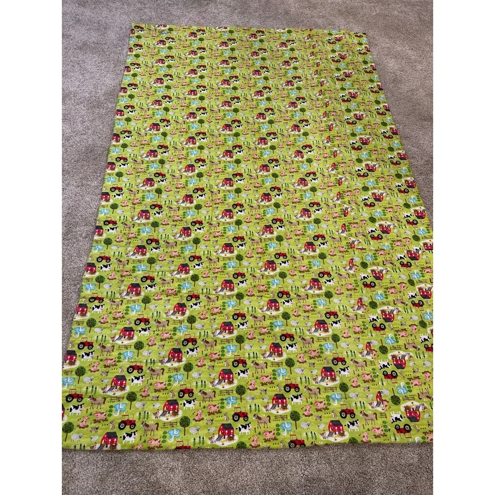 Handmade Farm Animal Quilted Throw Blanket‎ Yellow Border Green Tractor Backing